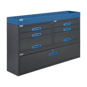 152 cm hyllykkö / laatikosto vetolaatikoilla, laatikosto pakettiautoon