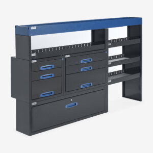 205 cm hyllykkö laatikosto vetolaatikoilla kapea alakaappi