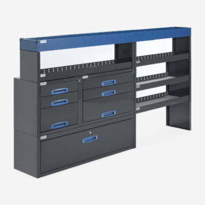 230 CM HYLLYKKÖ LAATIKOSTO VETOLAATIKOILLA, KORKEUS 123 CM