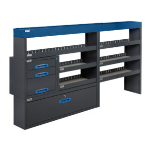 230 cm hyllykkö / laatikosto avohyllyillä kapea alakaappi