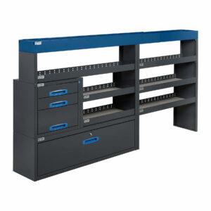 230 cm hyllykkö / laatikosto avohyllyillä