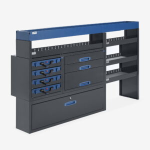 205 cm hyllykkö / laatikosto salkuilla kapea alakaappi