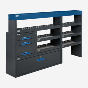 205 cm hyllykkö / laatikosto avohyllyillä