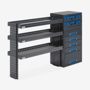 150 cm pakettiauton hyllykkö / laatikosto korkeus 96 cm