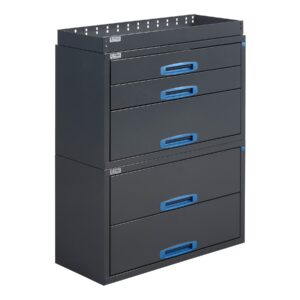 76 cm vetolaatikosto ylähyllyllä pakettiauton hyllyjärjestelmään