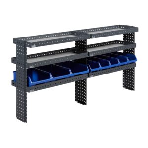 200 cm pakettiauton avohylly korkeus 91 cm ottolaatikoilla sivuseinälle asennettuna